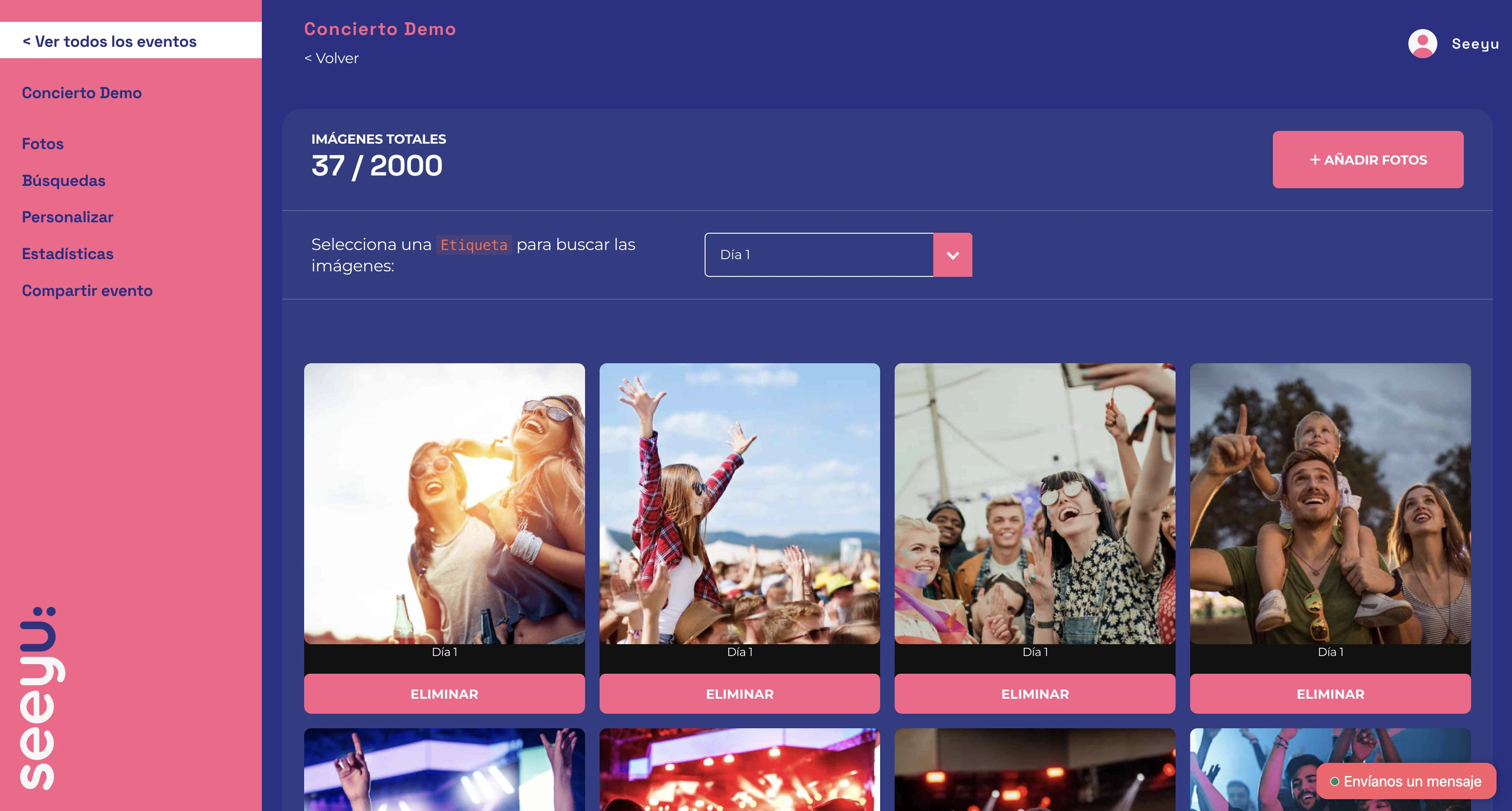Panel de administración para organizadores de eventos - Gestión de galerías de fotos con IA