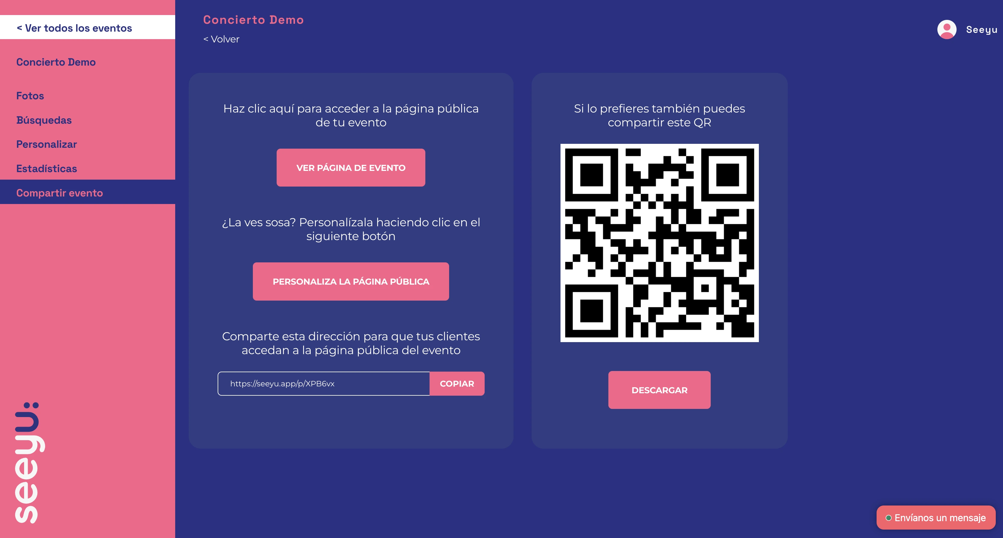 Sistema de distribución de galerías de fotos mediante códigos QR y enlaces personalizados para eventos